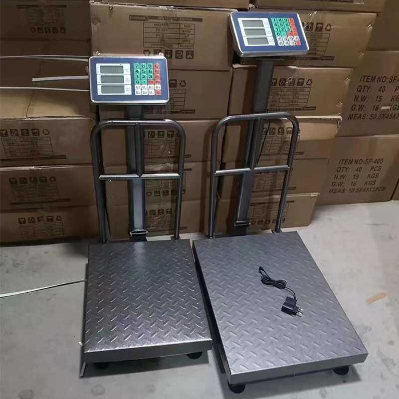 外贸出口英文版电子台秤带护栏款电子秤商业秤钢头100kg/300kg