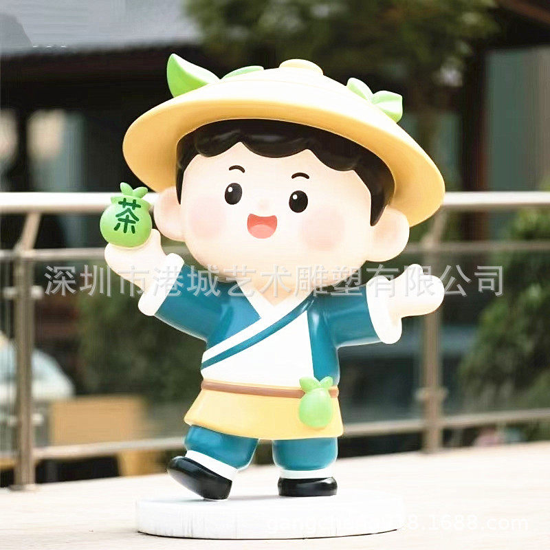 茶叶产业园基地IP形象吉祥物植物绿茶叶子树叶卡通娃娃小人物雕塑