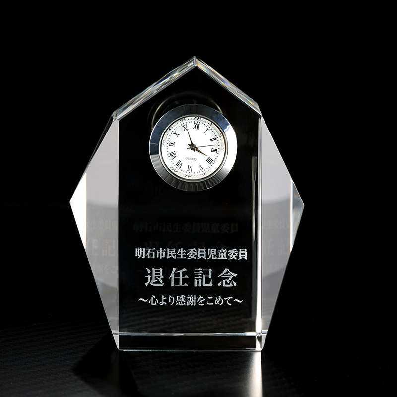 日式钟表水晶工艺品 k9水晶钟摆件 商务办公退职纪念水晶表件实用