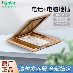 地插86型开启式地面双联电话电脑网络香槟金色防水E228TRJ5_BAS