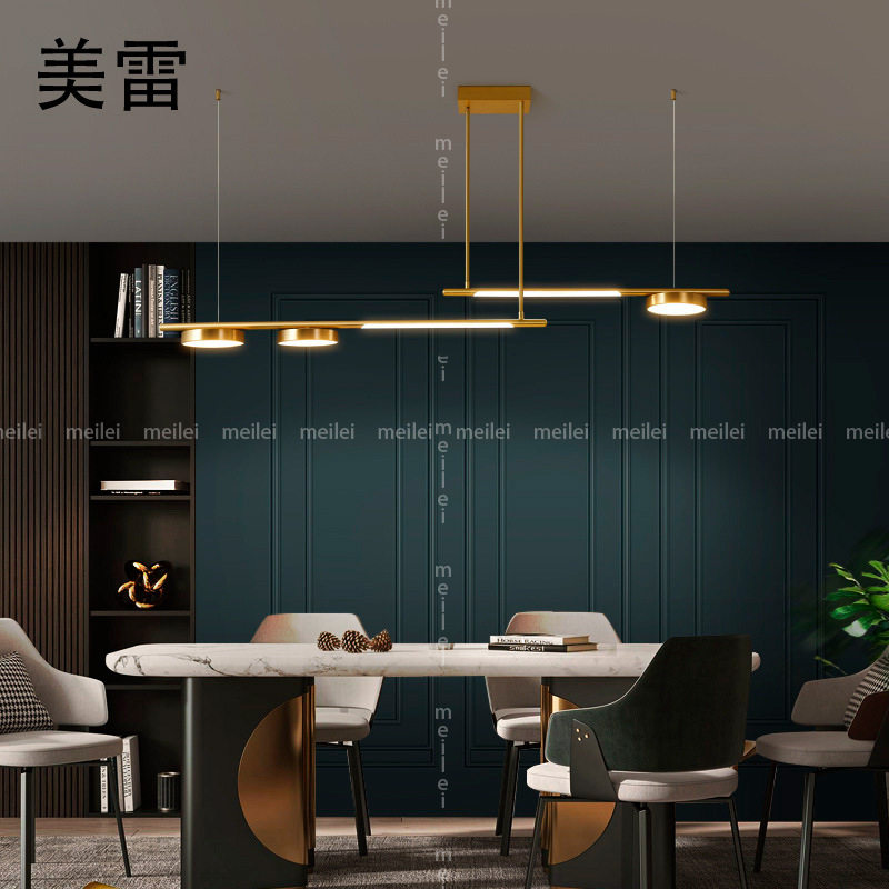 现代极简餐厅吧台纯铜吊灯北欧轻奢温馨大气前台办公桌LED长条灯