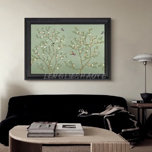 法式复古轻奢春色满园花s鸟图客厅餐厅装饰品挂画玄关中式手绘油