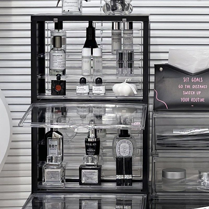 高级感香水置物架透明护肤品收纳轻奢F化妆品防尘收纳盒小样展示,收纳整理,桌面收纳盒,淘宝优惠券,粉丝福利购,淘宝优惠卷