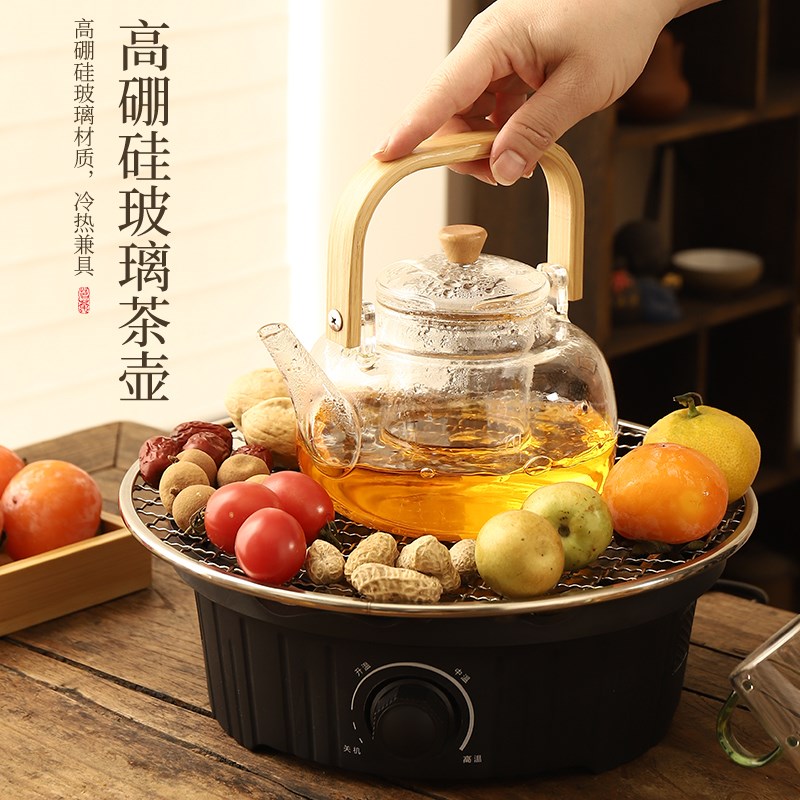 2024新d款围炉煮茶器具家用室内全套电陶炉烤火炉茶具套装玻璃茶