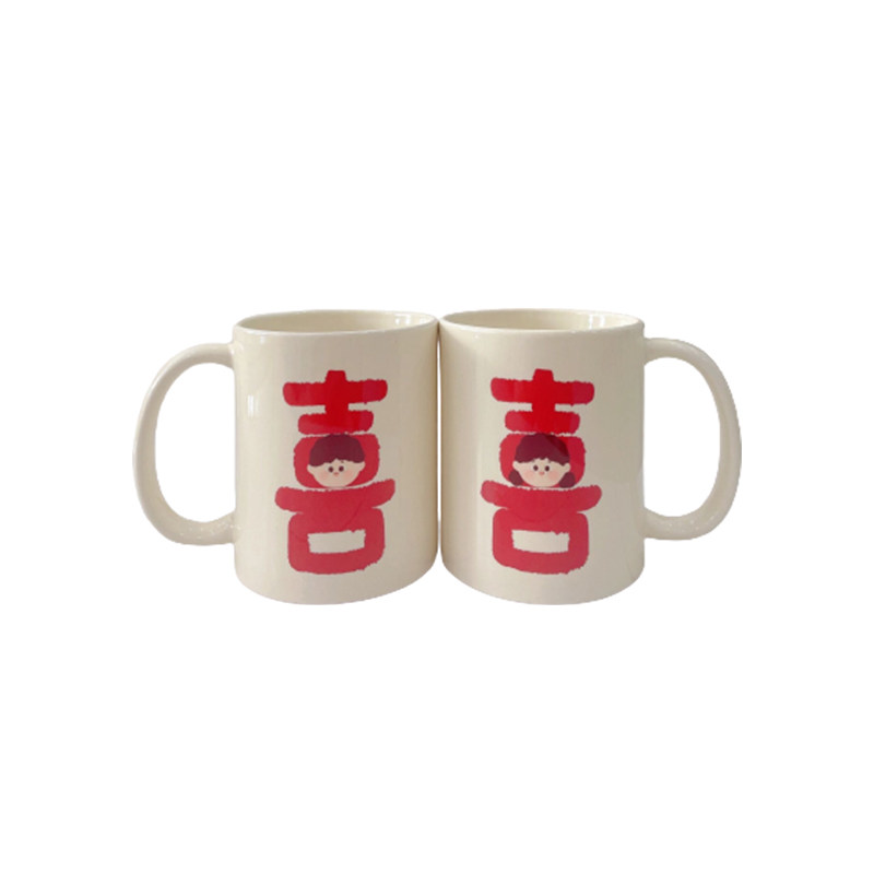 备婚喜字牙刷杯洗漱杯套装带盖情侣对杯高颜值陶瓷V家用家庭牙具