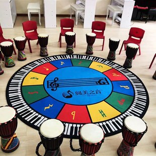 圆形钢琴彩色键盘防滑地毯五线谱琴凳垫J地毯水洗不掉色成品中国