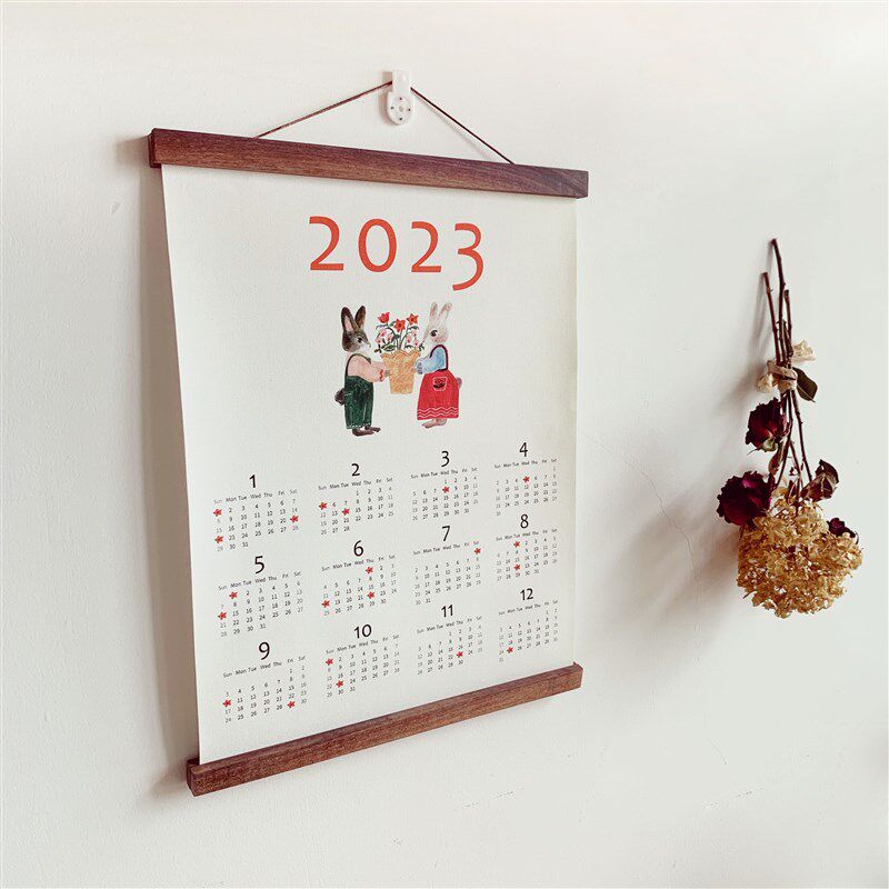 2026年马年日历挂轴画装饰画咖啡馆日式柚木挂R轴杆油画布阴历挂