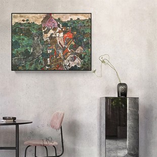 席勒小房子欧式抽象油画艺u术壁画客厅餐厅玄关书房挂画小众装饰