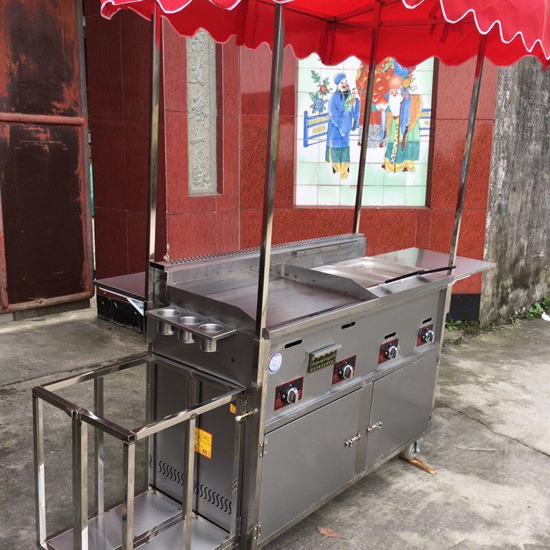 小吃车推车铁板豆腐摆摊烧烤车商用扒炉多L功能移动油炸锅夜市餐
