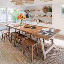 北欧全实木餐桌椅组合家用客厅长方形大板桌子现代简约原木工作台