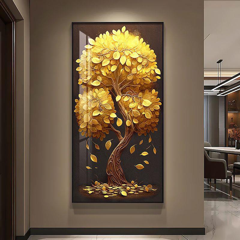 发财树玄关画现代高档轻奢黄金树装饰画入户走廊过道招财金宝挂画