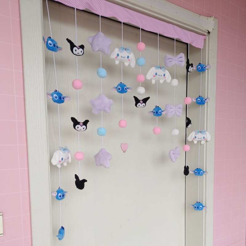 2024年新款爆帅史迪仔玉桂狗门帘免打孔伸缩魔术贴自粘扣卧室门帘