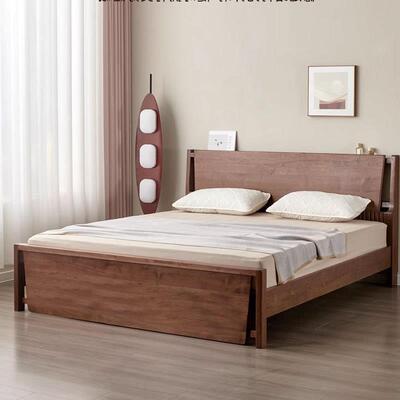 北美黑胡桃木双人现代简约卧室家具主卧床北欧全实木樱桃木竖琴床