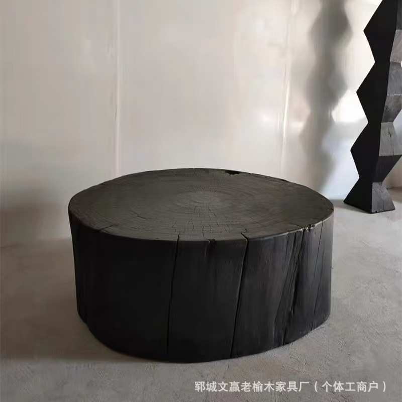 诧寂风老榆木原木圆形茶几民宿酒店圆桌边几创意 木墩坐凳子花架