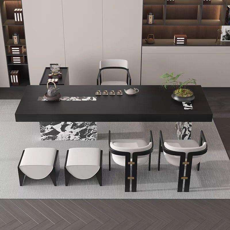 CSP1现代中式实木桌椅茶桌组合公室别墅设计师轻奢现做岩板泡