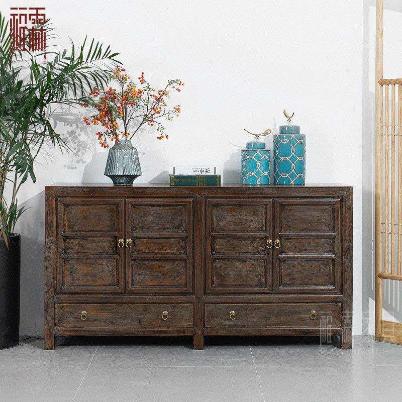 中式餐边柜老榆木古收纳置物边柜实木做旧复古碗柜茶水柜书柜