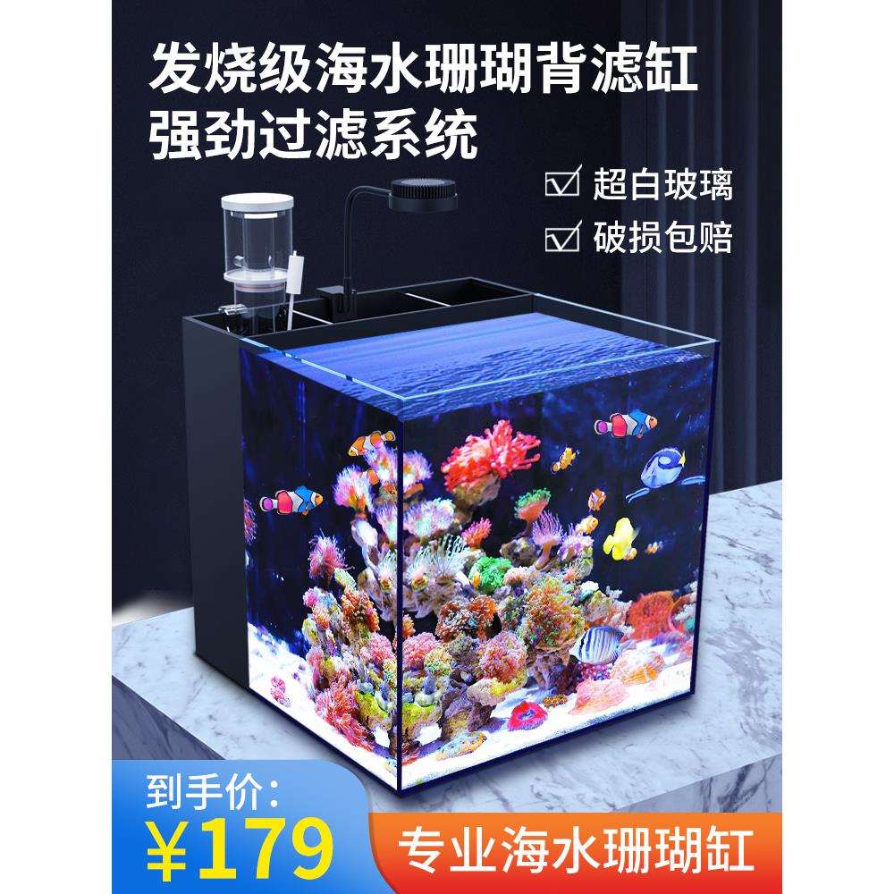 背滤海水缸珊瑚缸新手中小型客厅桌面方缸超白鱼缸免换水懒人造景