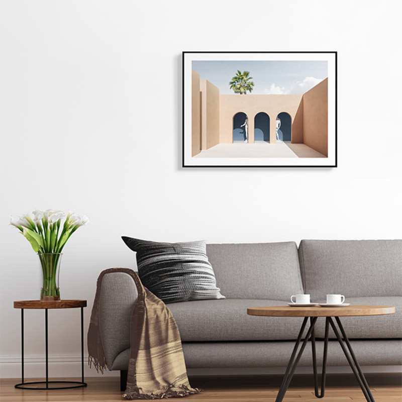 莫兰迪色系几何建筑装饰画客厅抽象现代画简约风景玄关艺术粉挂画图片