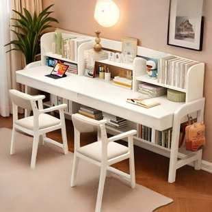 书桌电脑桌书架一体实木可升降学习桌卧室简易中小学生家用写字桌