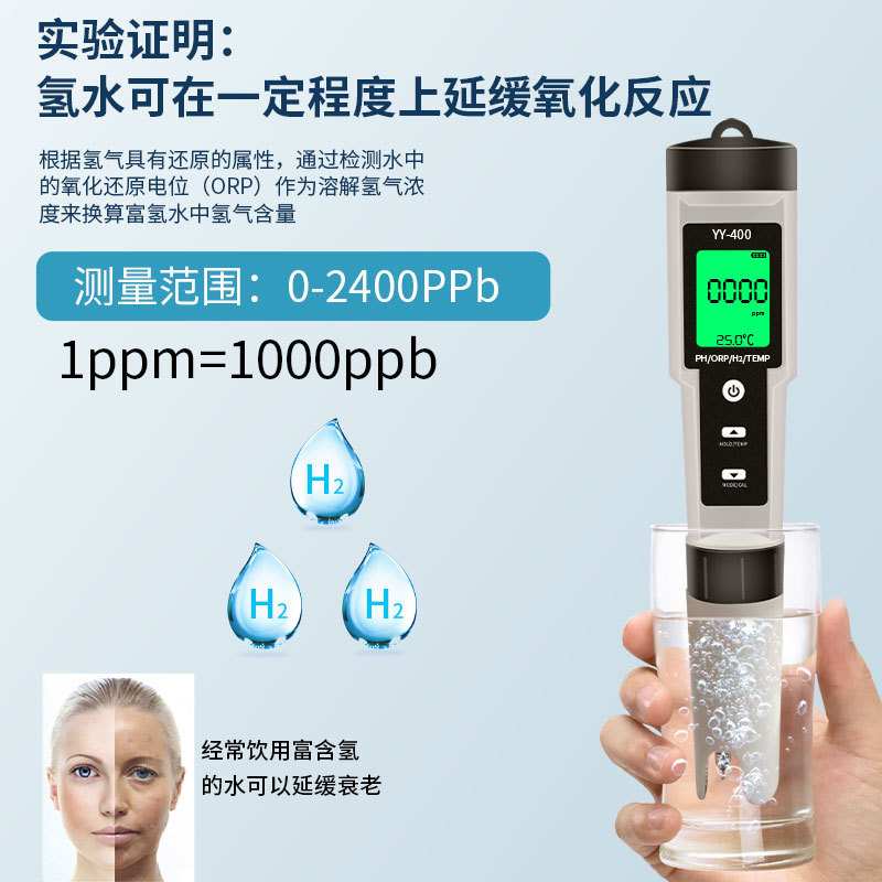 外贸4合1H2富氢笔ph测试笔orp负电位测试笔meter四功能水质检X20