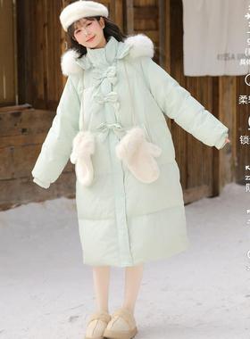 森女部落90%绒子白鸭绒大毛领中长款羽绒服女25冬季新款加厚外套