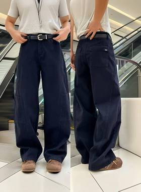 欧货藏青色牛仔裤女2025秋冬弯刀裤宽松休闲显瘦流行爆款直筒高腰