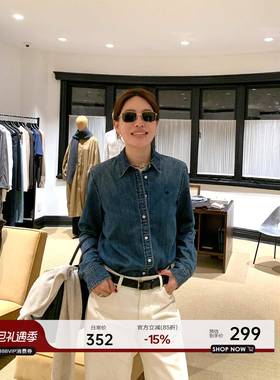 YANGLE_复古牛仔衬衫女2025年秋季新款港风宽松休闲蓝色长袖衬衣