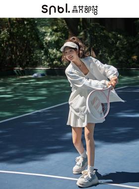 森女部落撞色休闲运动网球风穿搭宽松外套立领卫衣女2025新款秋季