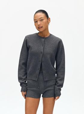 oneup简约通勤背心开衫外套两件套女秋季毛衣上衣灰色针织衫套装