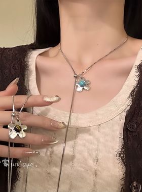 复古花朵抽拉项链女2025新款