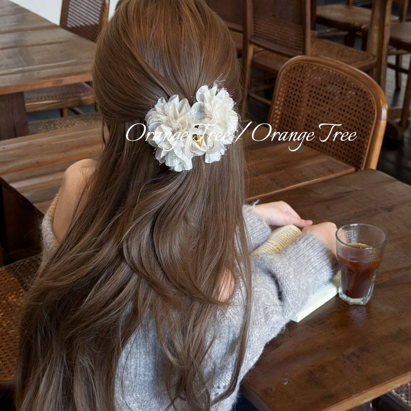 歪橙子树|春天里少女网纱流苏花朵醋酸抓夹鲨鱼夹发饰