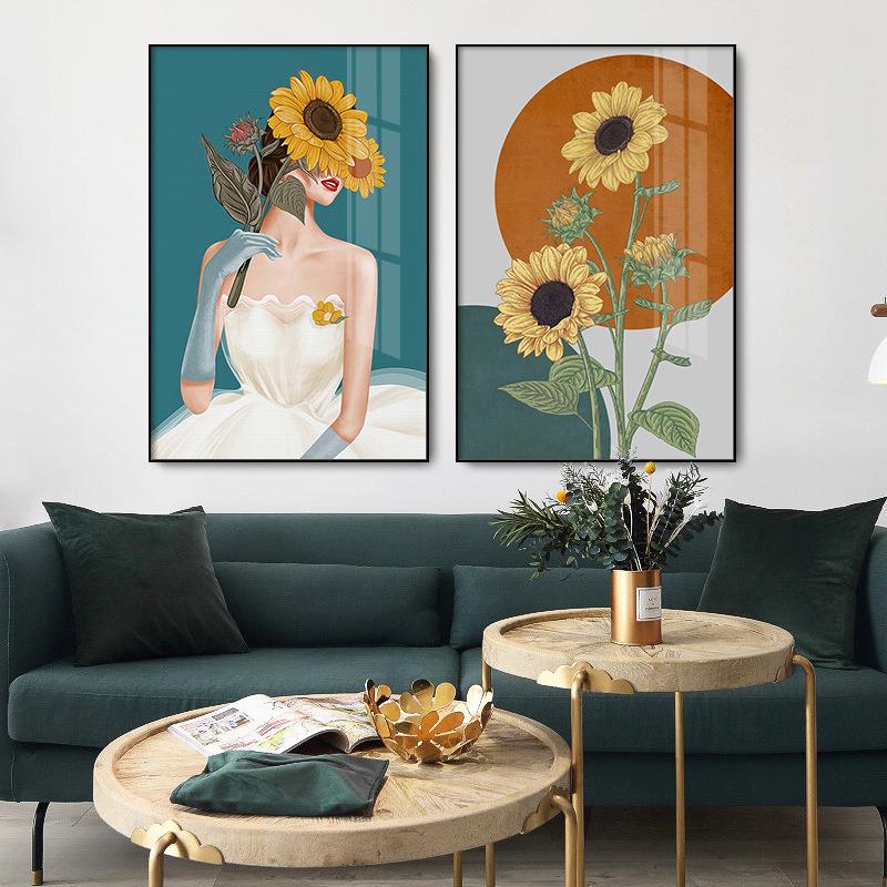 装饰画厂家向日葵客厅挂画玄关画宾馆民宿装饰壁画北欧美女人物画