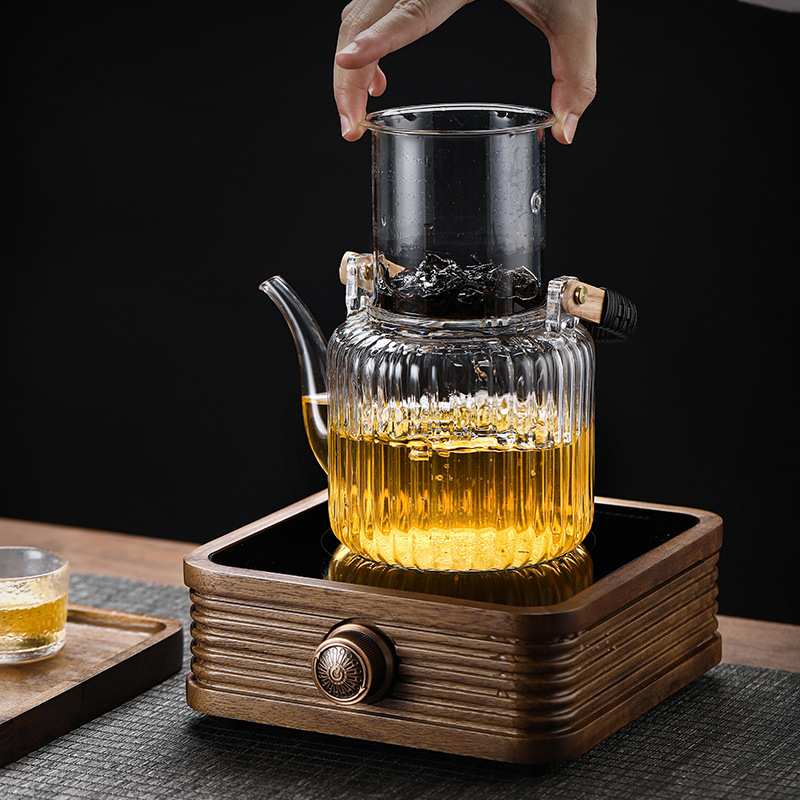 生产玻璃提梁壶单个家用电热蒸煮茶壶透明高温烧茶壶现代简约