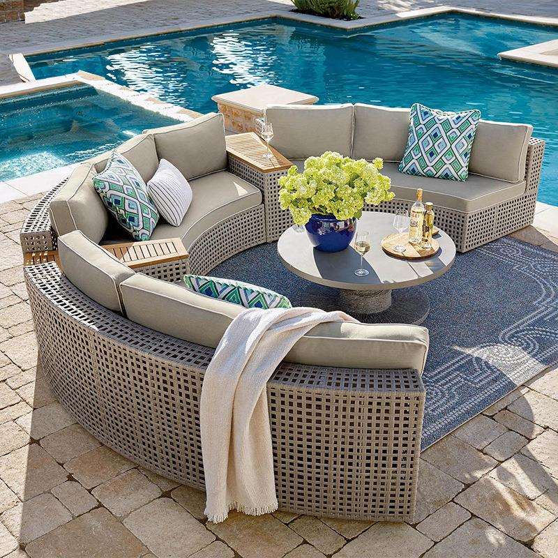 户外编藤弧形休闲防水防晒藤椅花园半圆形庭院露天沙发组合家具