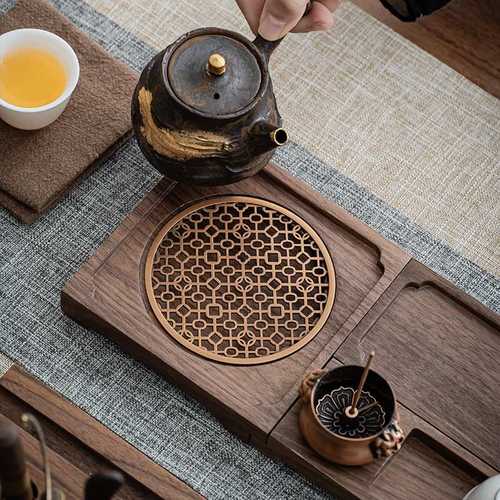 北美胡桃木组合干泡盘现代简约三合一新中式茶道实木壶承茶杯架子