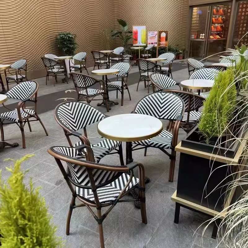 法式复古户外藤椅网红咖啡厅户外藤编餐桌椅庭院阳台户外家具套装