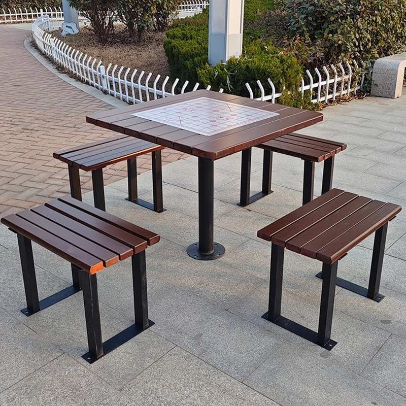 户外棋盘桌公园棋盘桌一桌四椅庭院桌子棋牌桌椅组合实木桌椅组合