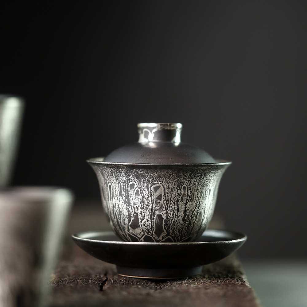 景德镇银彩连妙峰手作高档手工薄胎不烫手日式大叶茶泡茶杯盖碗