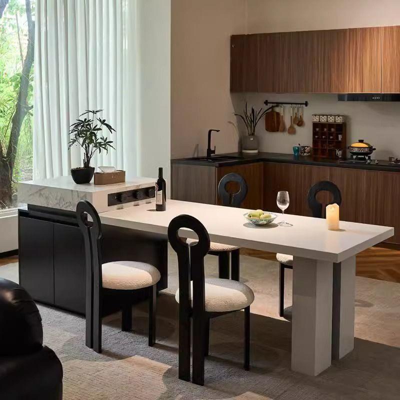 意式简约白色岩板岛台餐桌一体小户型家用多功能可伸缩厨房中岛台