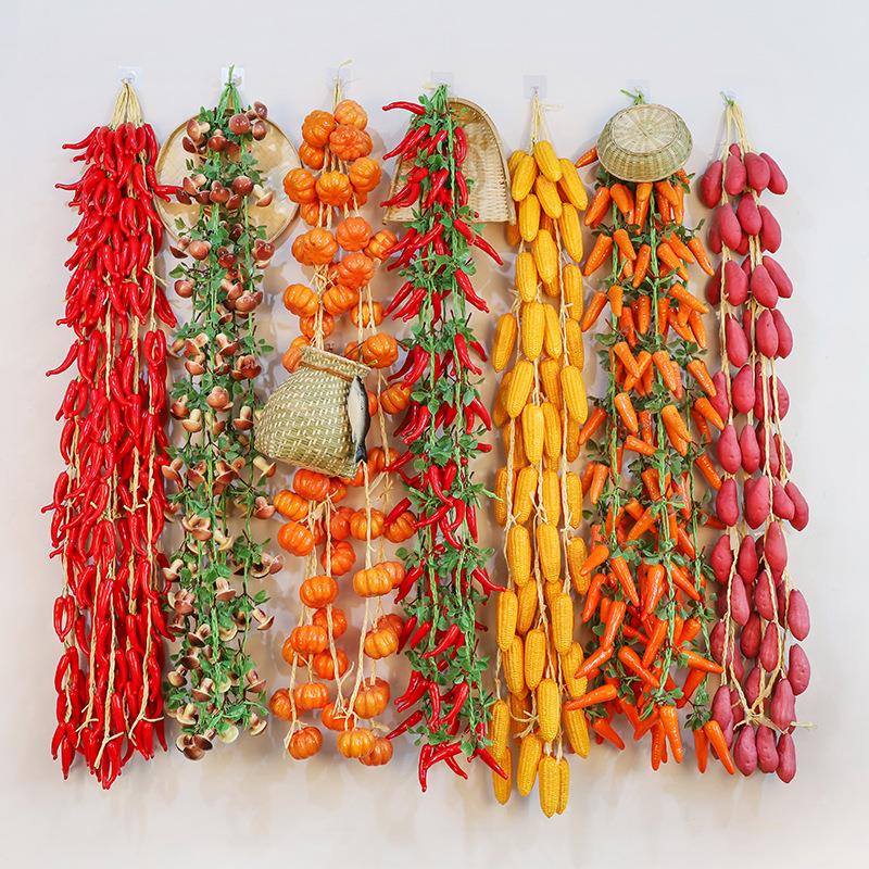 仿真辣椒一米五长款蔬菜串假玉米假大蒜农作物模型农家乐饭店装饰