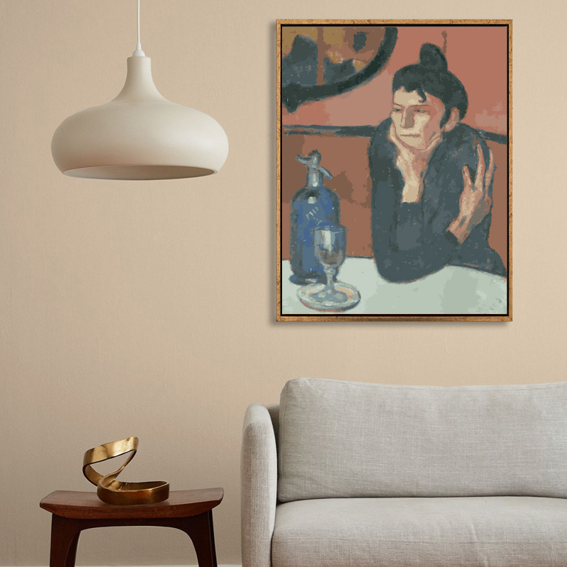 毕加索数字油画填色喝苦艾酒的装饰画手工绘抽象名画油彩画