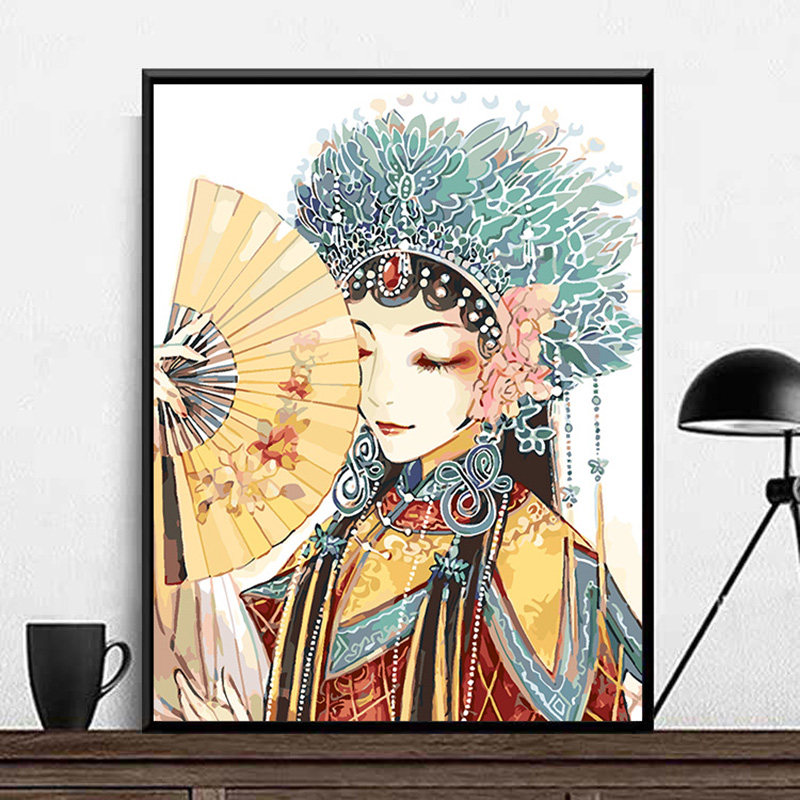 数字油画中戏曲物京剧旦手工填充色装饰油彩挂画