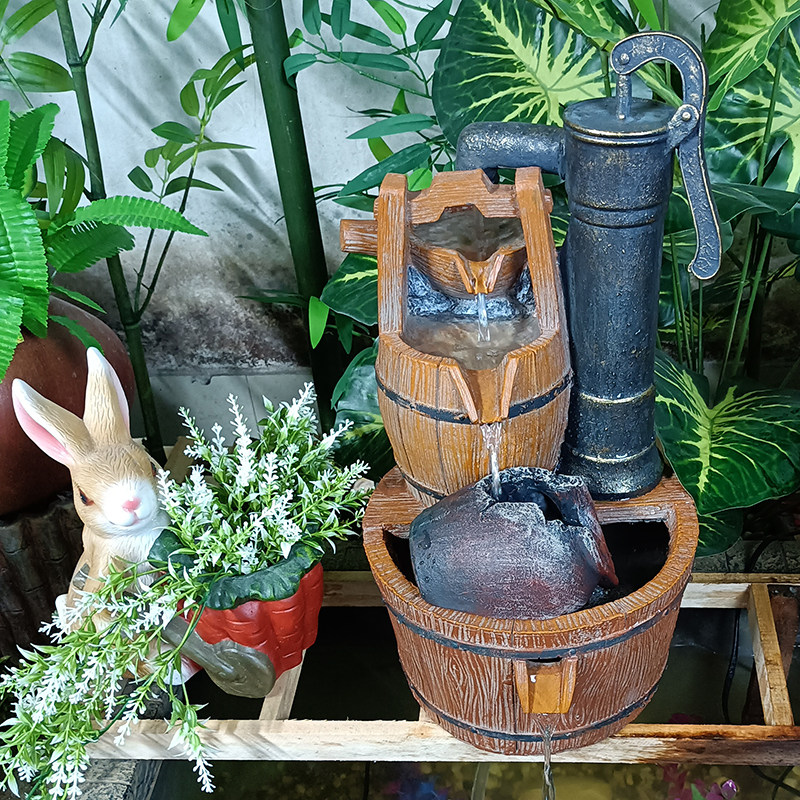 树脂材质仿木桶压水器流水庭院鱼池水缸水循环加湿器造景装饰