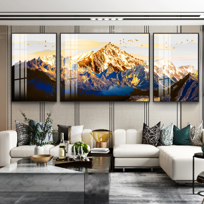 现代客厅装饰画金色雪山沙发背景墙挂画背靠山晶瓷画壁画