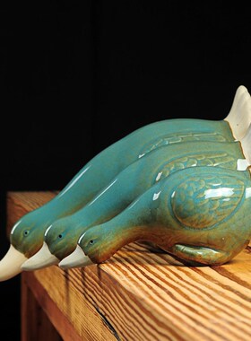 陶瓷鸭子吸水鸭创意家居饰品装饰工艺品园庭院水景鱼池造景