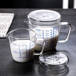 玻璃带刻度量杯微波炉耐温玻璃杯带盖水杯带把儿童牛奶杯子