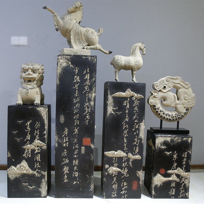 复古落地石柱客厅玄关家居展示柱展厅底座书法柱子装饰品