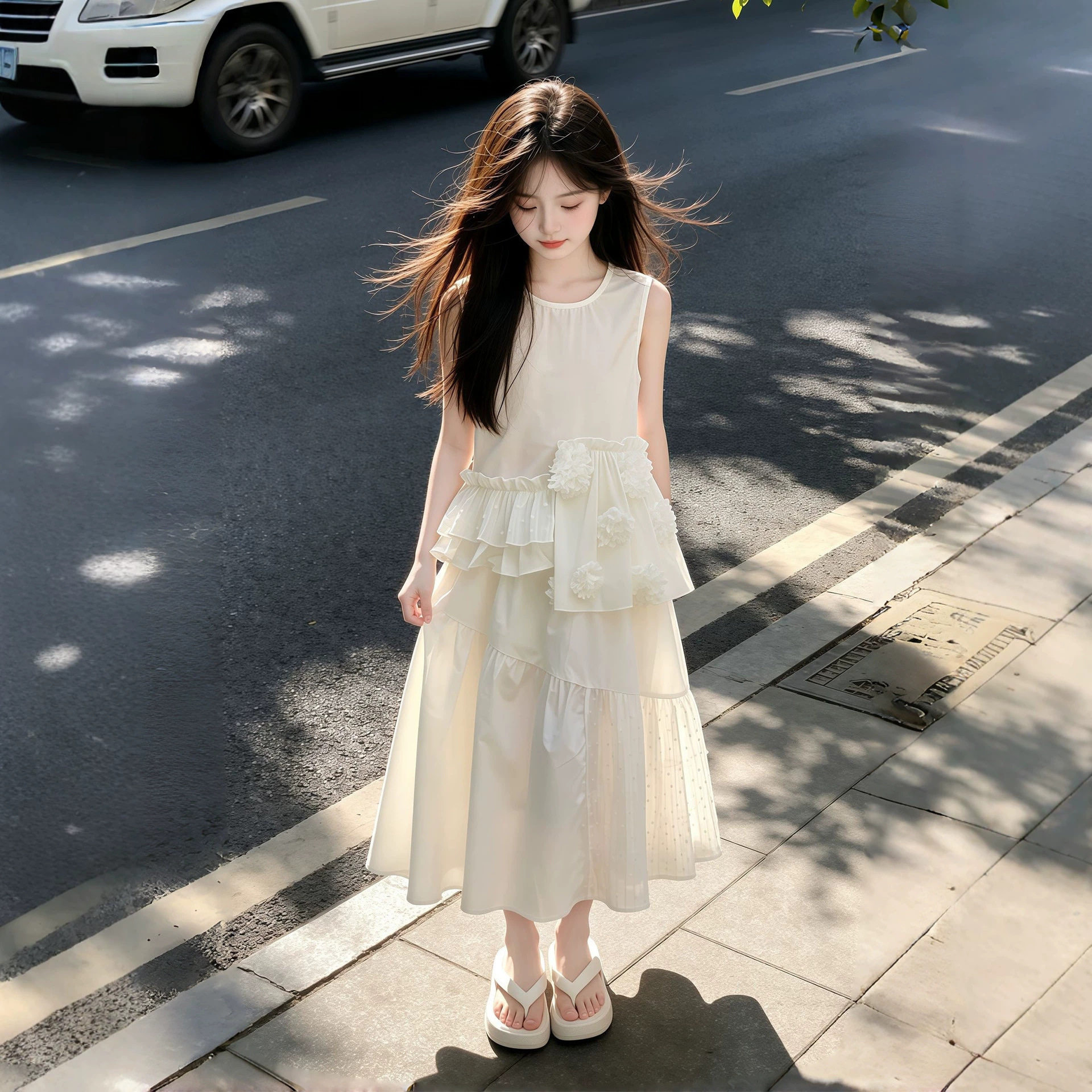女童裙子夏季2026新款洋气儿童时髦纯色无袖半身裙两件套女孩夏装