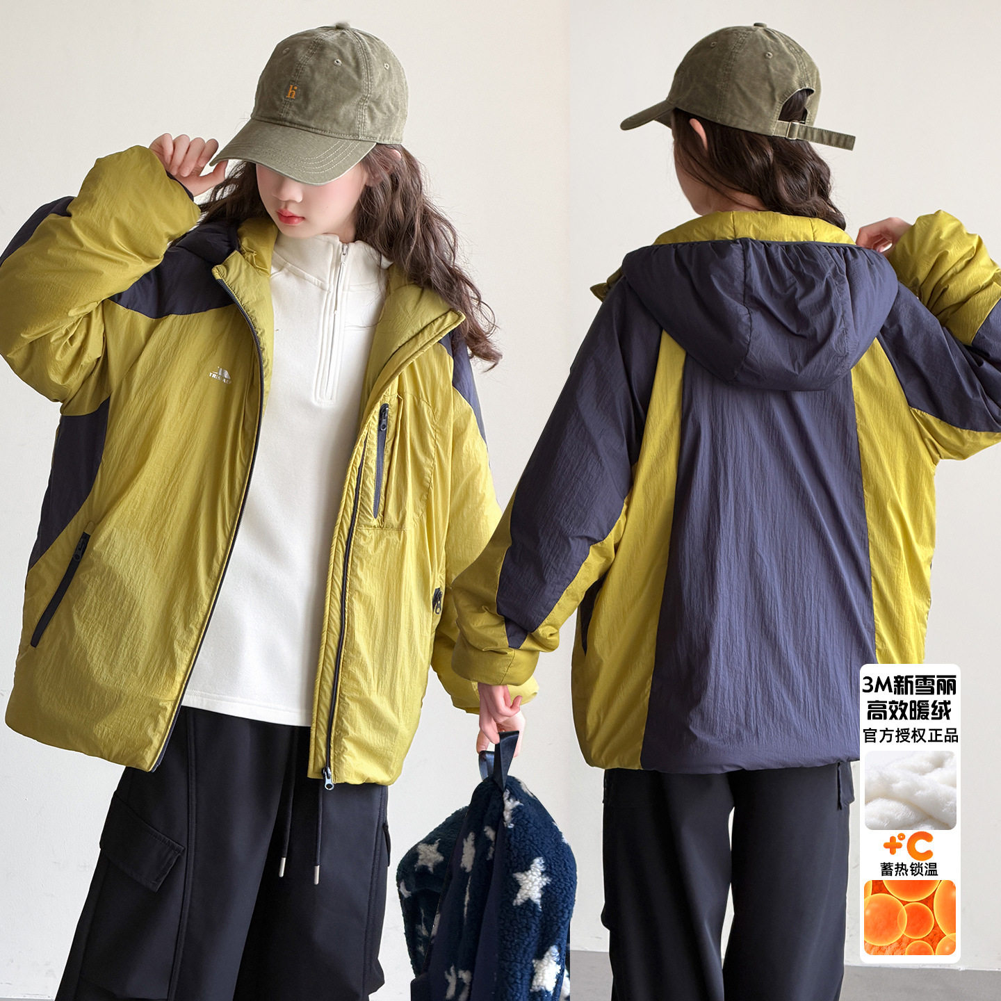女童加棉休闲速干棉服中大童运动保暖冲锋衣开衫外套连帽外套潮范
