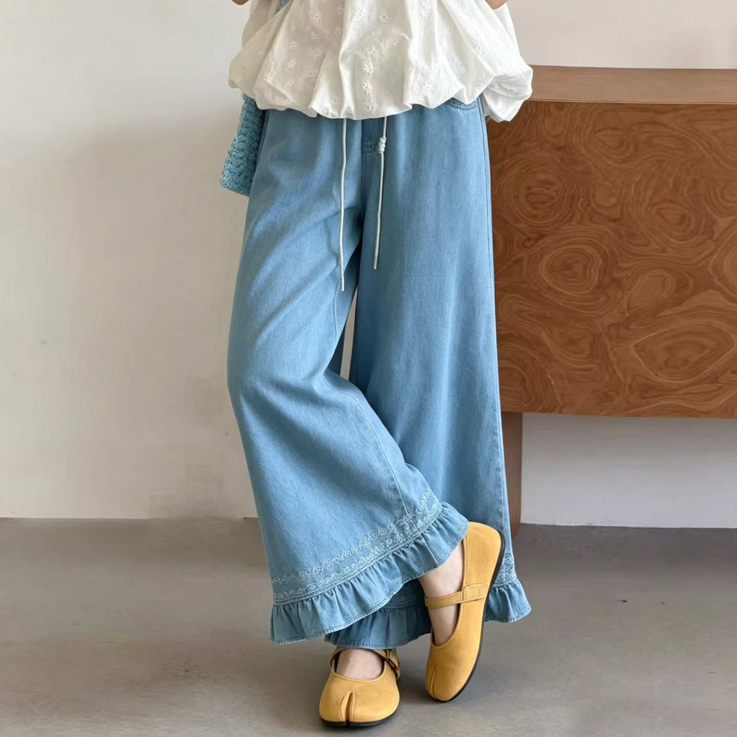 女童天丝牛仔裤夏装女大童韩版阔裤子
